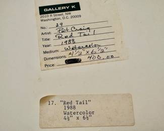 Patrick Craig "Red Tail" Watercolor 1988