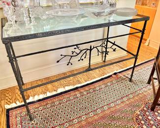 Custom Designed "Tree of Life" Console - Glass and Hand Forged Wrought Iron