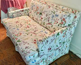 Custom Upholstered, Floral, Tufted Loveseat