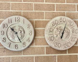 Pair of Ceramic Wall Clock and Thermometer