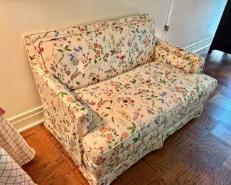 Custom Upholstered, Floral, Tufted Loveseat
