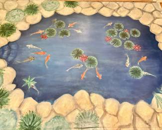Hand Painted Koi Pond Mat Rug