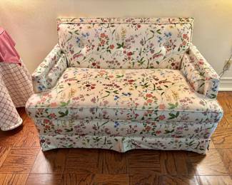 Custom Upholstered, Floral, Tufted Loveseat