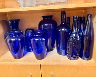 Vintage Cobalt Blue Glass Vases and Bottles