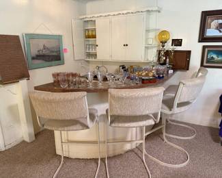 Groovy bar ware, bar stools, lamp and more! Including Culver and Georges Briard