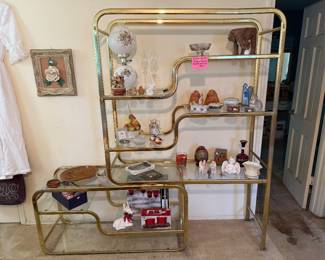 MCM Hollywood Regency brass and glass eterge