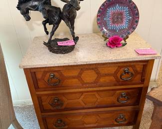 Antique 3 drawer chest with marble top