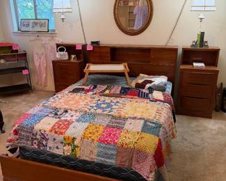 1950's MCM Queen/Full bedroom suites including 2 matching night stands, bed, dresser with mirror