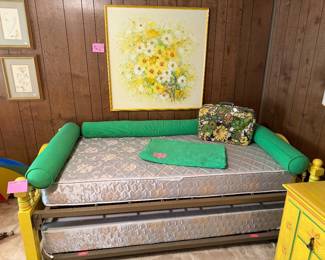Stanely Furniture "Ole" Collection girls bedroom suite. Trundle bed, dresser with mirror, Desk with bookcase top and matching night stand! So very 60's!