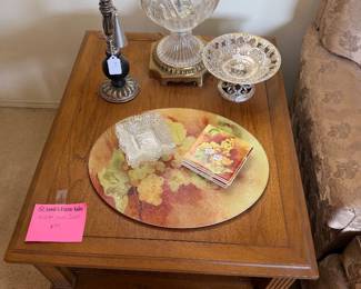 Pair of end tables, 2 matching crystal lamps