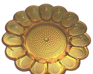 Indiana Glass Carnival 1000 Eye Egg Plate Relish Iridescent