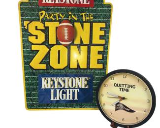 Vintage QUIT SMOKING Clock Cigarette Hands + Keystone Light Beer Sign