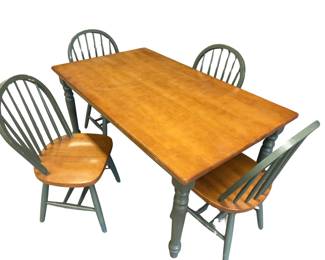 Dinette Dining Table Country Wood Green Windsor Back