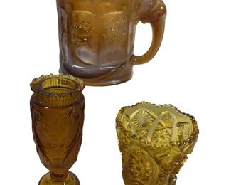 Indiana Glass Amber Slag Nursery Rhyme Mug & Toothpick + Daisy Button