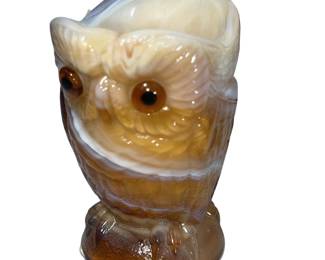 3.5" Indiana Glass Owl Toothpick All Glass Eyes Intact Amber Slag