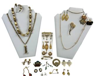Quality Costume Jewelry Gold Tone Vintage to Older Necklaces Earrings Pins