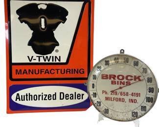 Vintage Brock Bins Thermometer Gauge V Twin Steel Sign