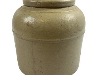 7.5" Antique Lidded Crock Salt Glaze French