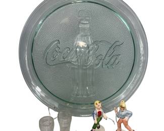 Coke Coca Cola Glass Tray Vintage JAPAN Sock Hop Figures Dancing