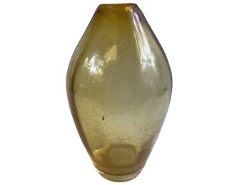 Vintage Amber Glass Bubble Blown Art Vase Ground Base