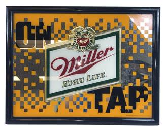 20" Vintage Miller High Life Bar Mirror Sign ON TAP