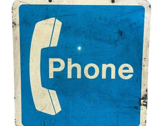 Vintage 2 Sided Metal Enameled Phone Sign Booth Telephone Public