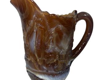 6.5" Vintage Imperial Caramel Slag Glass Milk Pitcher Wind Mill Pattern