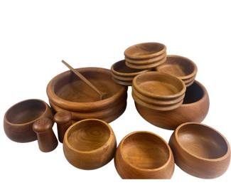 Kalmar Teak Wood Bowls, S&P Shaker, Spoon