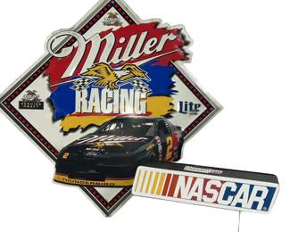 Miller Beer Racing Metal Sign + 3D Nascar Block Sign