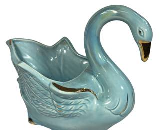 8" Royal Copley MCM Blue Swan Planter Gold Accents