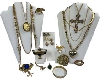 Gold Tone Costume Jewelry Necklaces Cross Earrings Bracelet