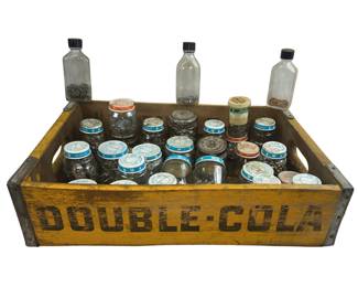 Vintage Double Cola Wood Crate Tray Baby Jars Medicine Bottles