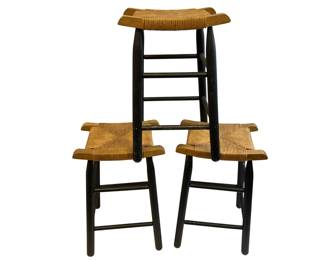 3 Rustic Cane Wicker Seat Counter Stools