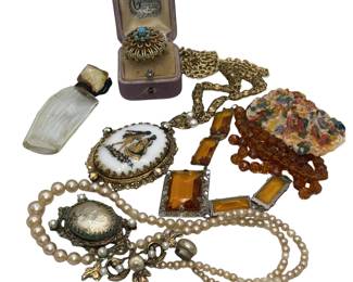 Vintage to Antique Costume Jewelry Czech Glass Victorian Courting Perfume Bottle