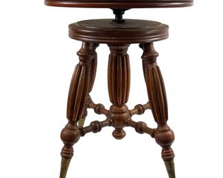 Late 1800s Antique Piano Stool Glass Ball Foot Swivel Height