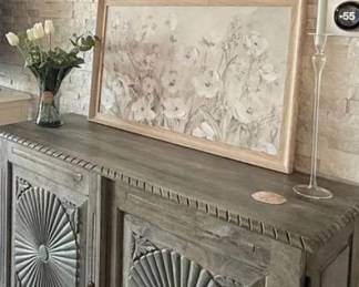 Stunning sunburst sideboard/credenza is 48" wide x 12" deep