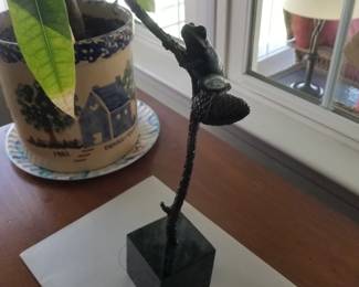 Cast bronze frog sculpture - artist signed