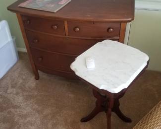 4-drawer dresser; marble top table