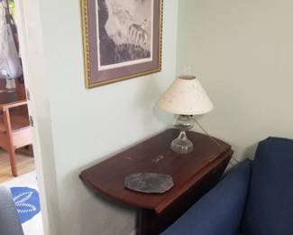 Drop leaf table; table lamp