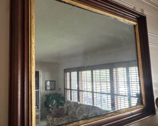 Vintage Dark Wood and Gilt Accent Wall Mirror