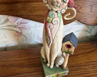 Jim Shore Heartwood Creek Cat with Bird and Birdhouse Figurine
