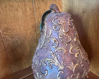 Textured Paper Mache Pear with Gold Stem