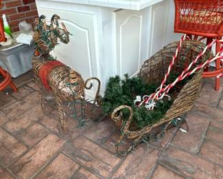 Wicker Reindeer and Sleigh Christmas Decor Set with Lights