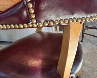 Burgundy Leather Executive Swivel Chair with Brass Nailhead Trim and Casters fourth image