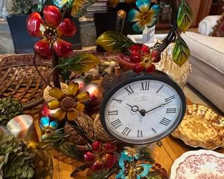Floral and Butterfly Metal Table Clock