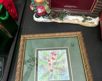 Framed Holly Berry Watercolor by S. Wayman