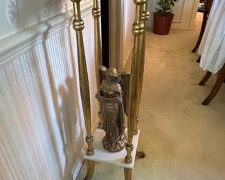 Gilt Wood and Marble Top Pedestal Stand with Angel Figurine