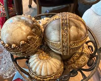 Decorative Orb Set with Ornate Metal Stand