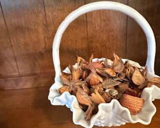 Vintage Fenton White Hobnail Milk Glass Basket with Handle