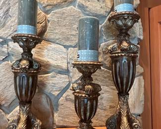 Ornate Pedestal Candle Holders with Cylindrical Candles
